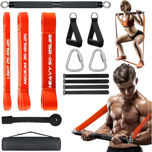 Heavy Duty Compact Resistance Bar Set With 3 Stackable Bands