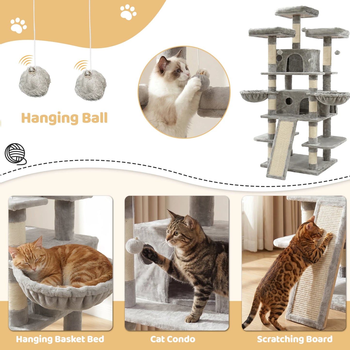 Four Tier Cat Tree With Condos And Scratching Posts