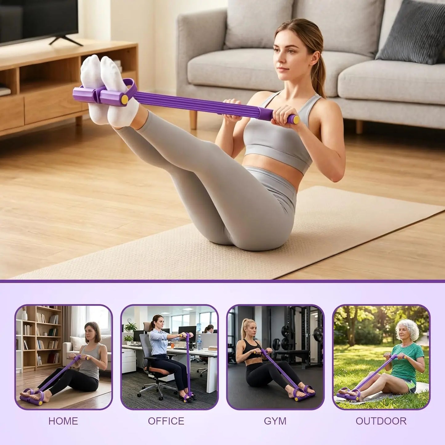 Elastic Yoga Pedal Resistance Band With Six Tubes For Situps