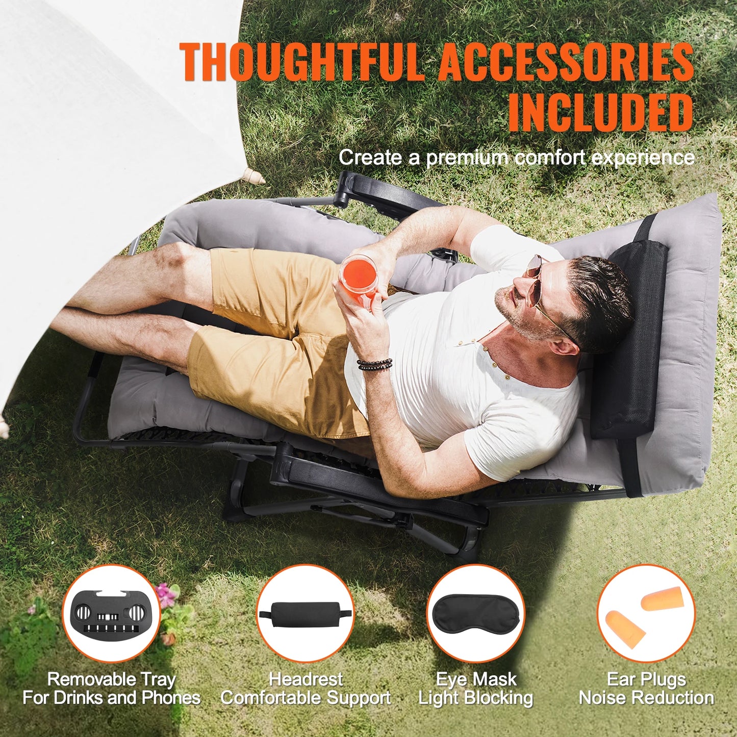 SucceBuy Zero Gravity Chair With Cushioned Footrest And Cupholder