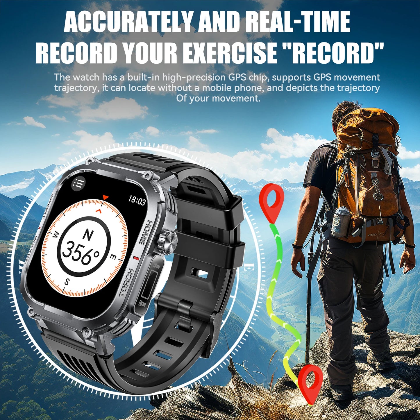 EIGIIS Smart Watch 3ATM Waterproof With Compass And Heart Rate