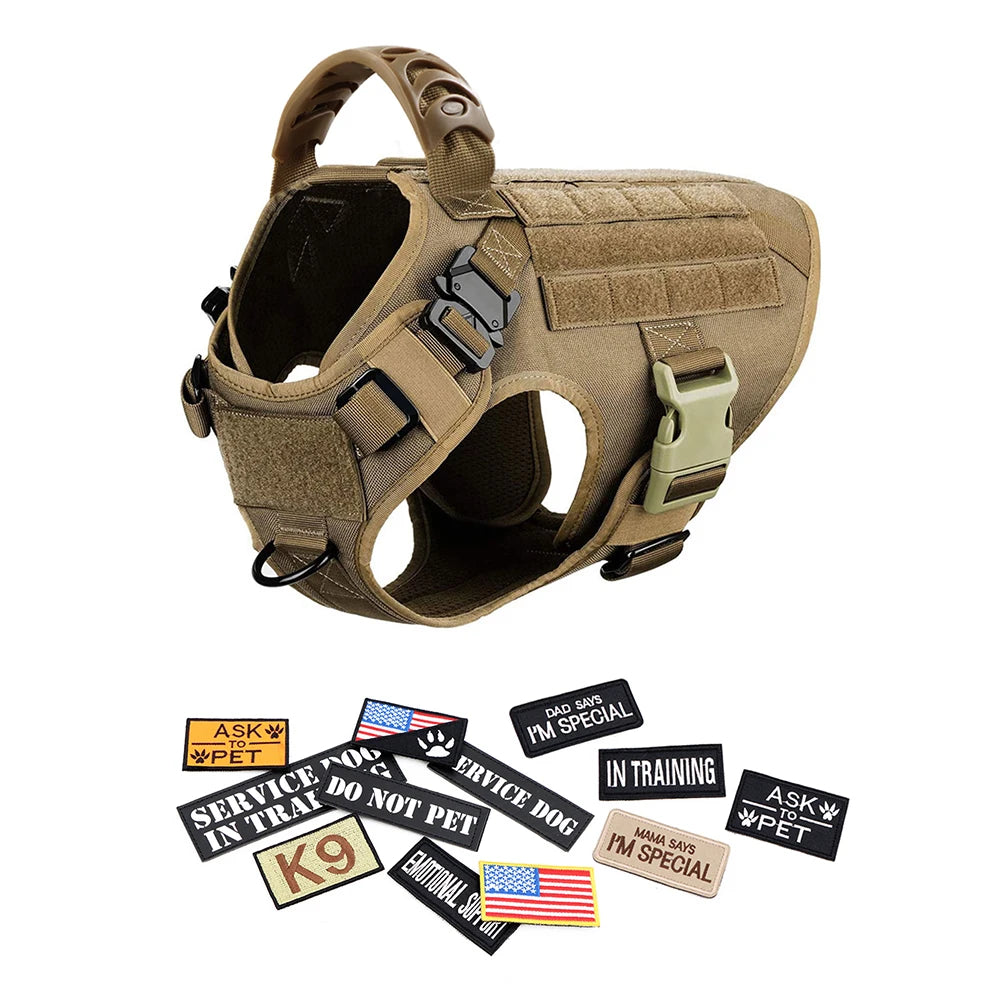 PETRAVEL Military Large Dog Harness Vest Set for Malinois Training