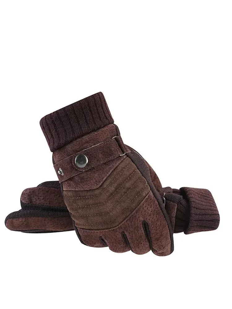Winter Cycling Gloves Windproof Leather Touch Screen
