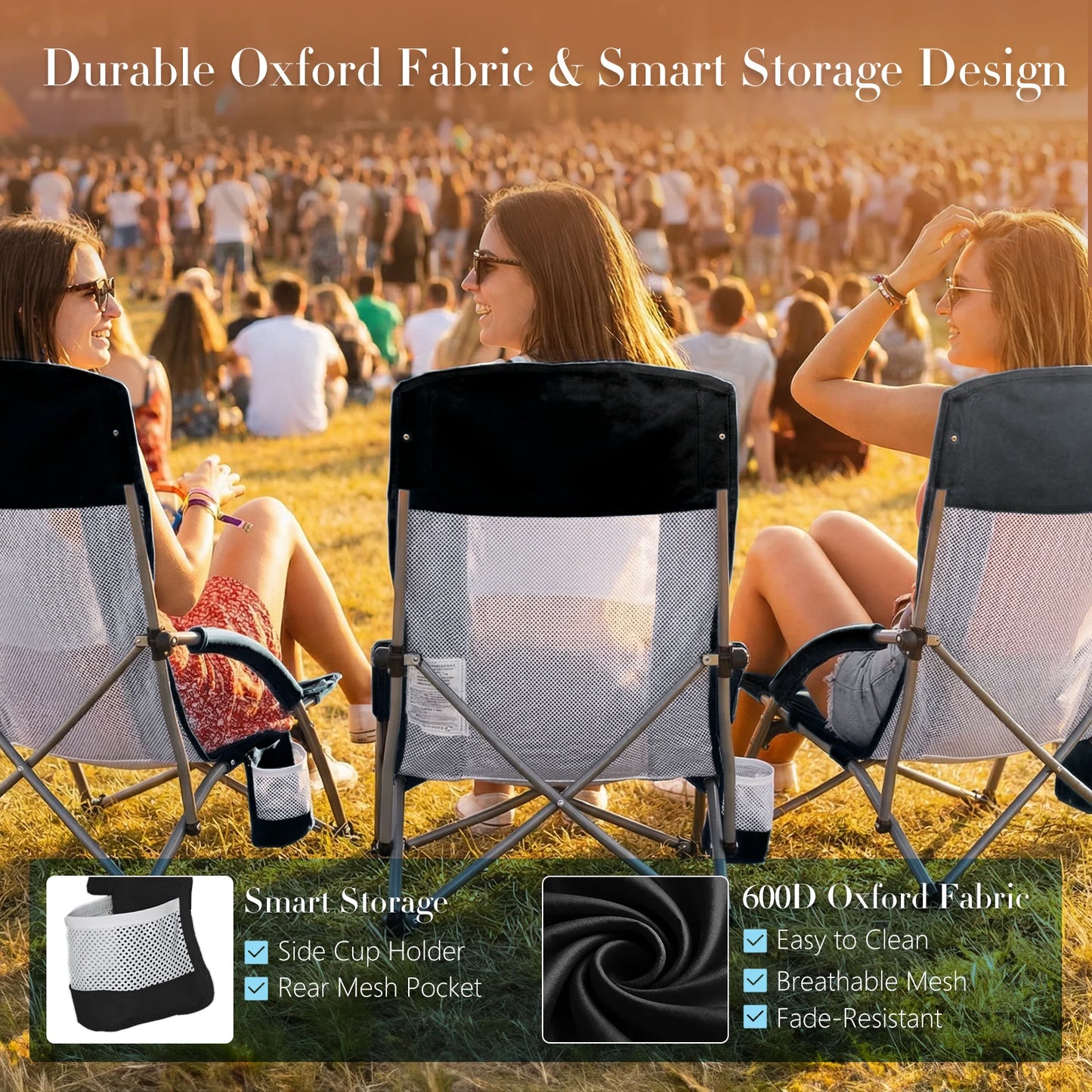 JHK Outdoor Portable Chair With Cup Holder And Padded Armrests