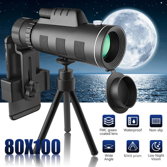 Low Light Night Vision Monocular With Phone Holder Tripod Outdoor