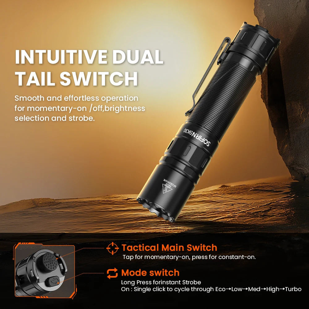 Sofirn SK30 Tactical Flashlight With Dual Tail Switches