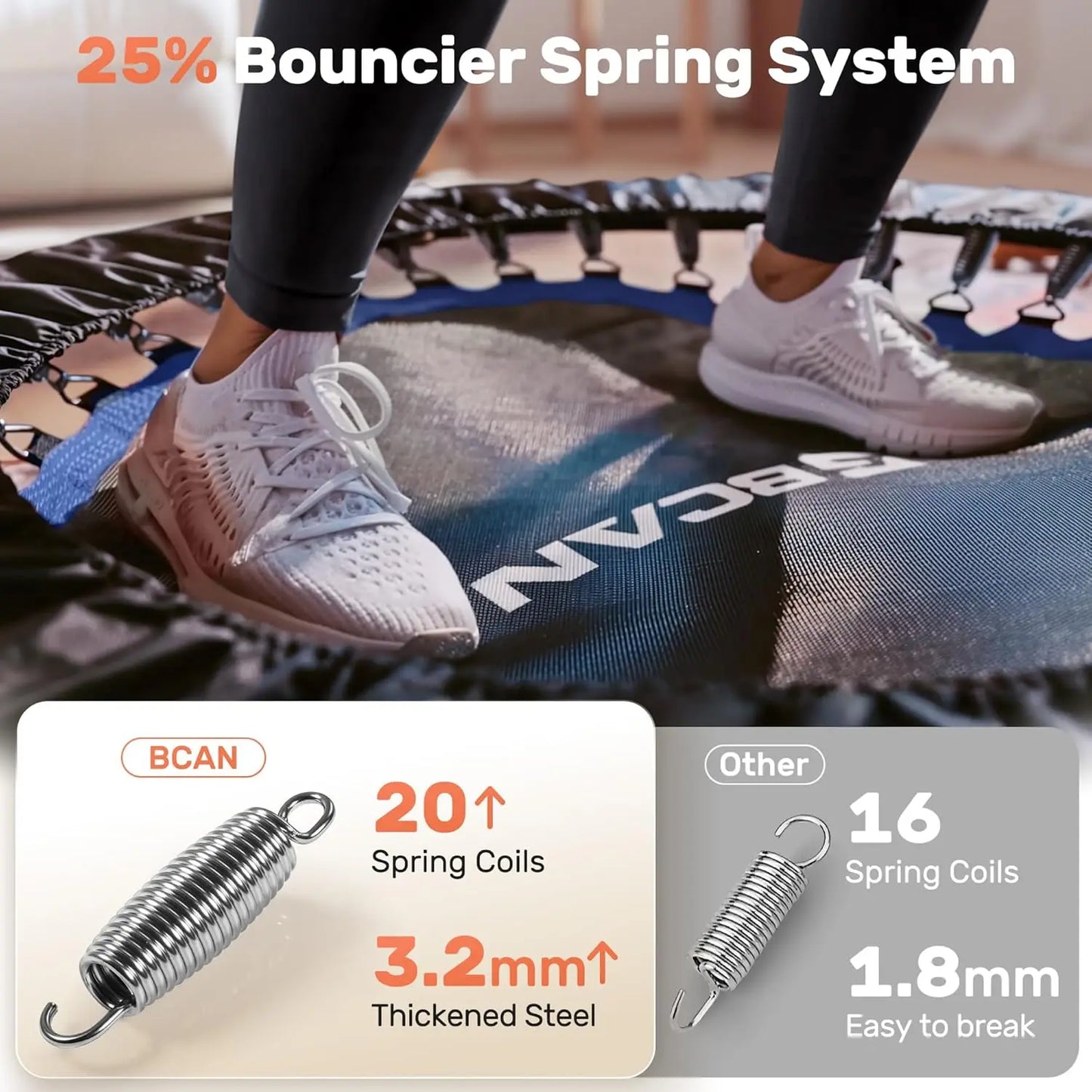 Foldable Mini Trampoline With Adjustable Foam Handle Max Load 440 Lbs For Adults