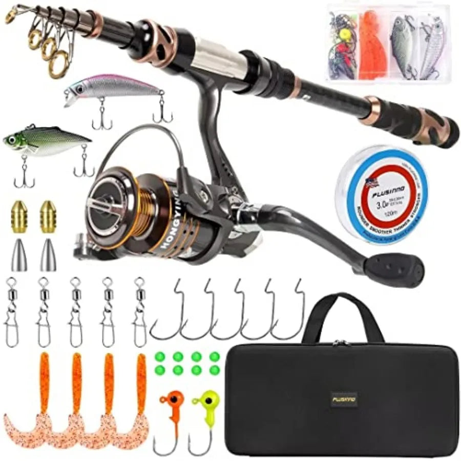Carbon Fiber Telescopic Fishing Rod And Spinning Reel With Shielded Bearings